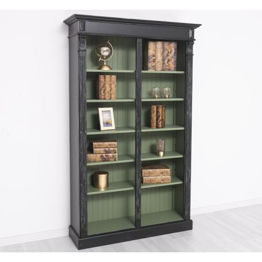 fekete zold polcos konyvszekreny klasszikus country mediterran rusztikus vintage videki tengerparti hampton style butor tomorfa lameridiana lakberendezesi bolt.jpg